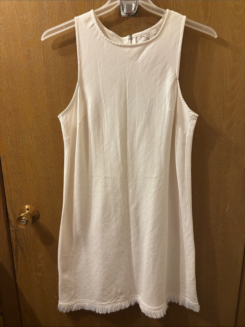 Cato White Stretch Sleeveless Fringe-Hem Mini Dress-SIZE L-